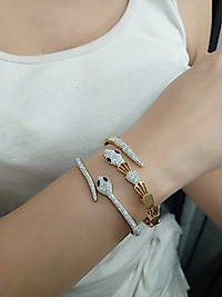 taşlı yılan detay çelik bileklik