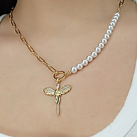 İnci detaylı Çelik kolye