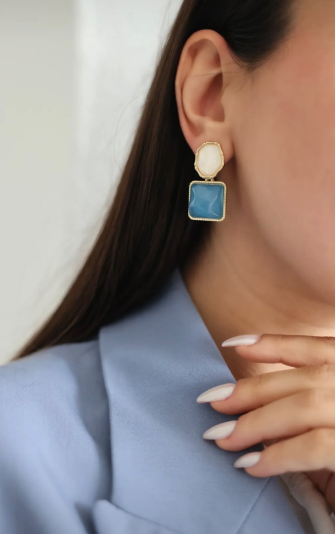 Mavi Kare detay  küpe